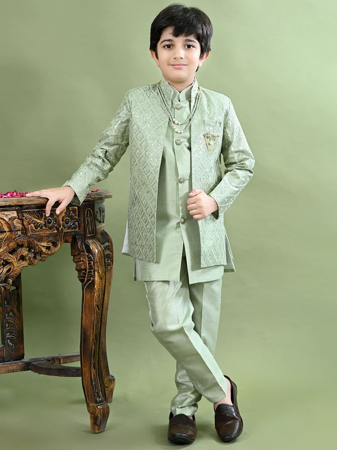 BT DEZINES Geometric Embroidered Sequined Sherwani Set - view 1