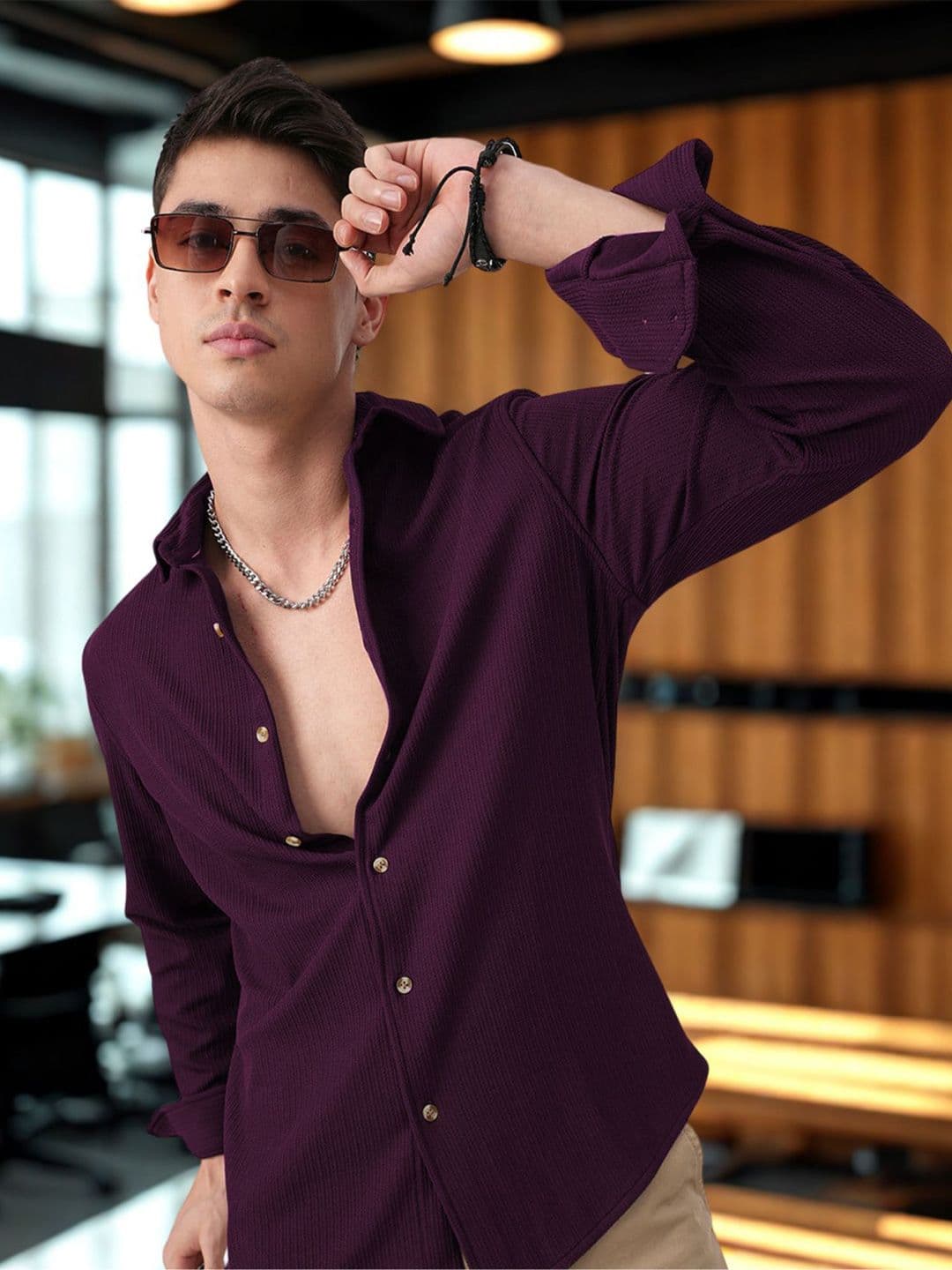 INDICLUB Spread Collar Long Sleeves Shirt - view 1