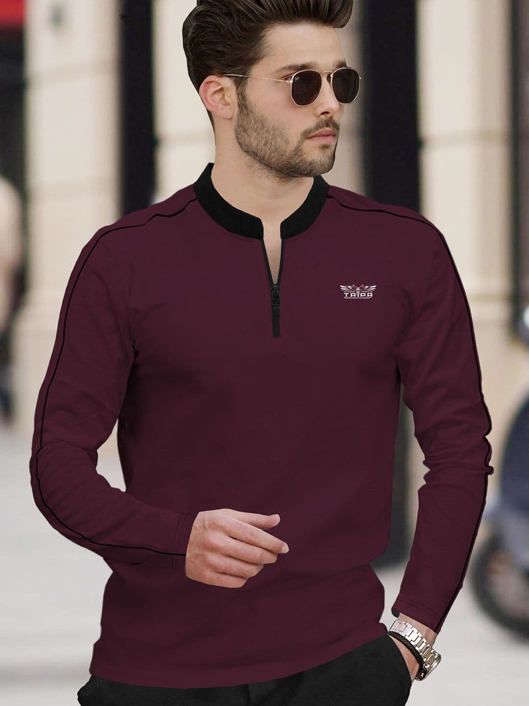 TRIPR Mandarin Collar Regular Fit T-shirt - view 1