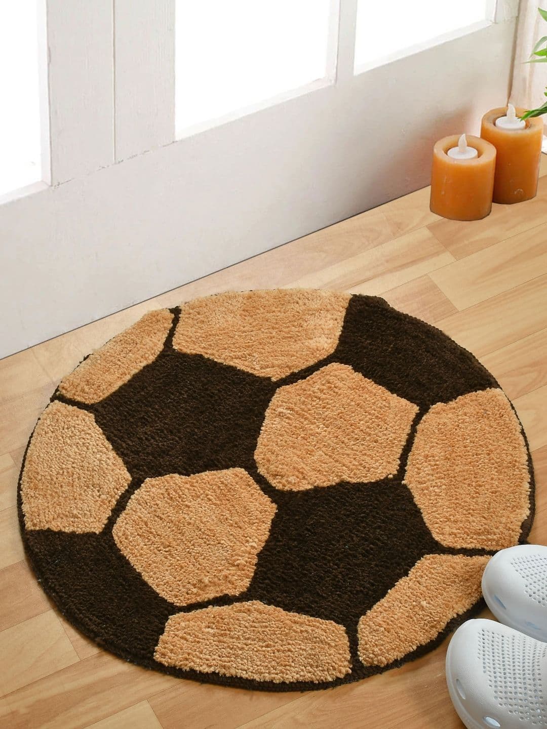 FINE TEX WORLD Brown & Coffee Brown Patterned Microfibre Football Shaped Anti-Skid Doormat - view 1