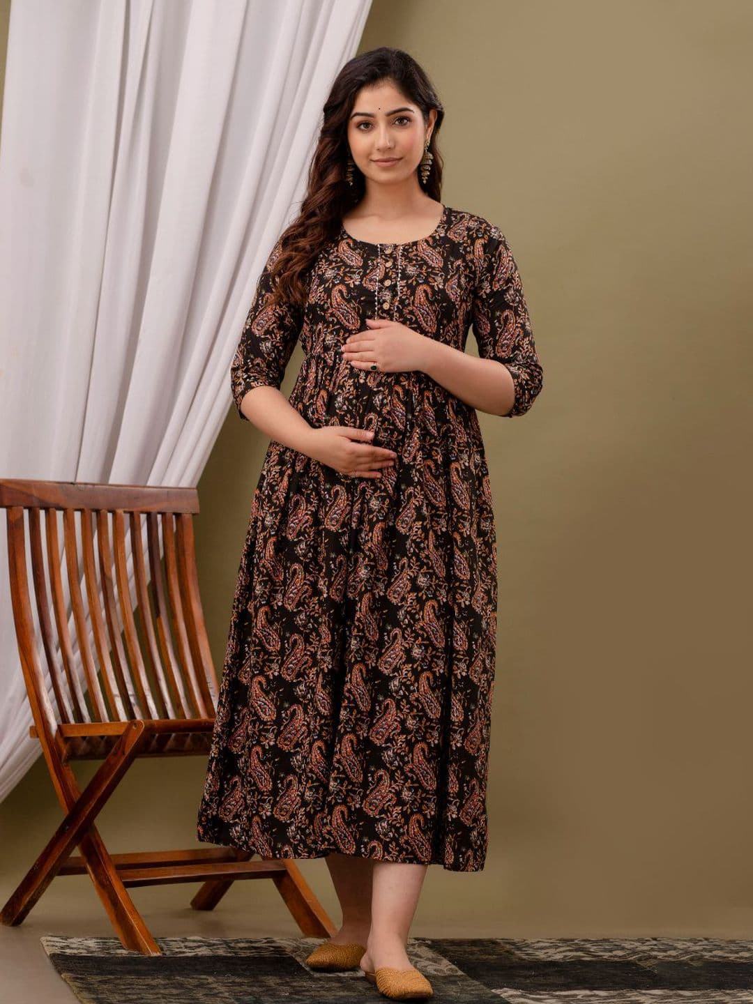 Moda Rapido Floral Printed Round Neck Pure Cotton Maternity Kurta - view 1