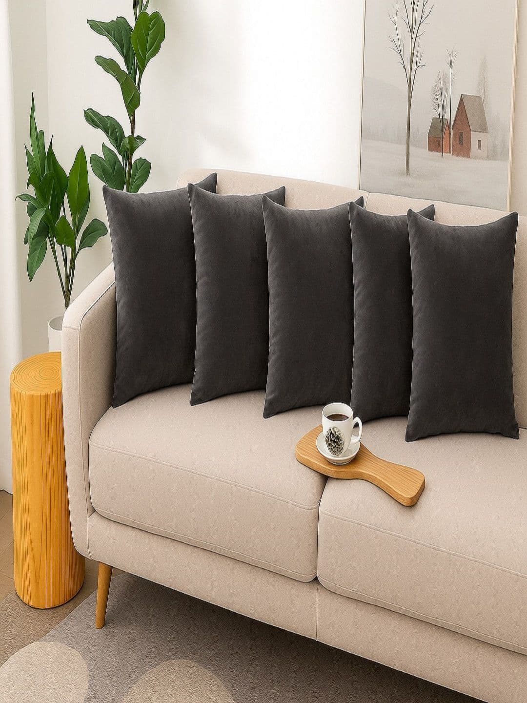 Aura Grey Velvet Washable 5 Pcs Square Cushion Covers - 16 x 16 In - view 1