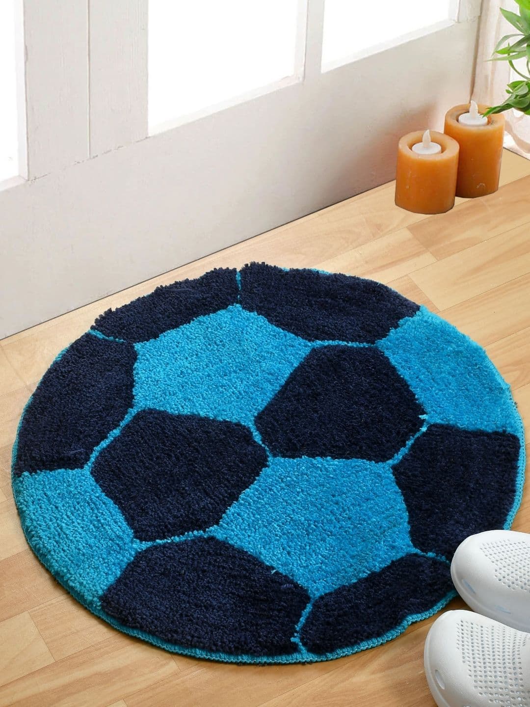 FINE TEX WORLD Blue & Navy Blue Patterned Microfibre Football Shaped Anti-Skid Doormat - view 1