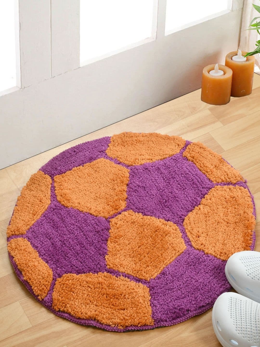 FINE TEX WORLD Brown & Red Patterned Microfibre Football Shaped Anti-Skid Doormat - view 1