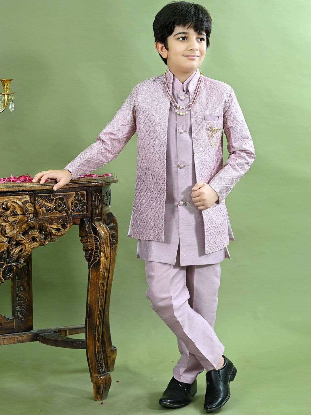 BT DEZINES Boys Geometric Embroidered Sequined Sherwani Set - view 1