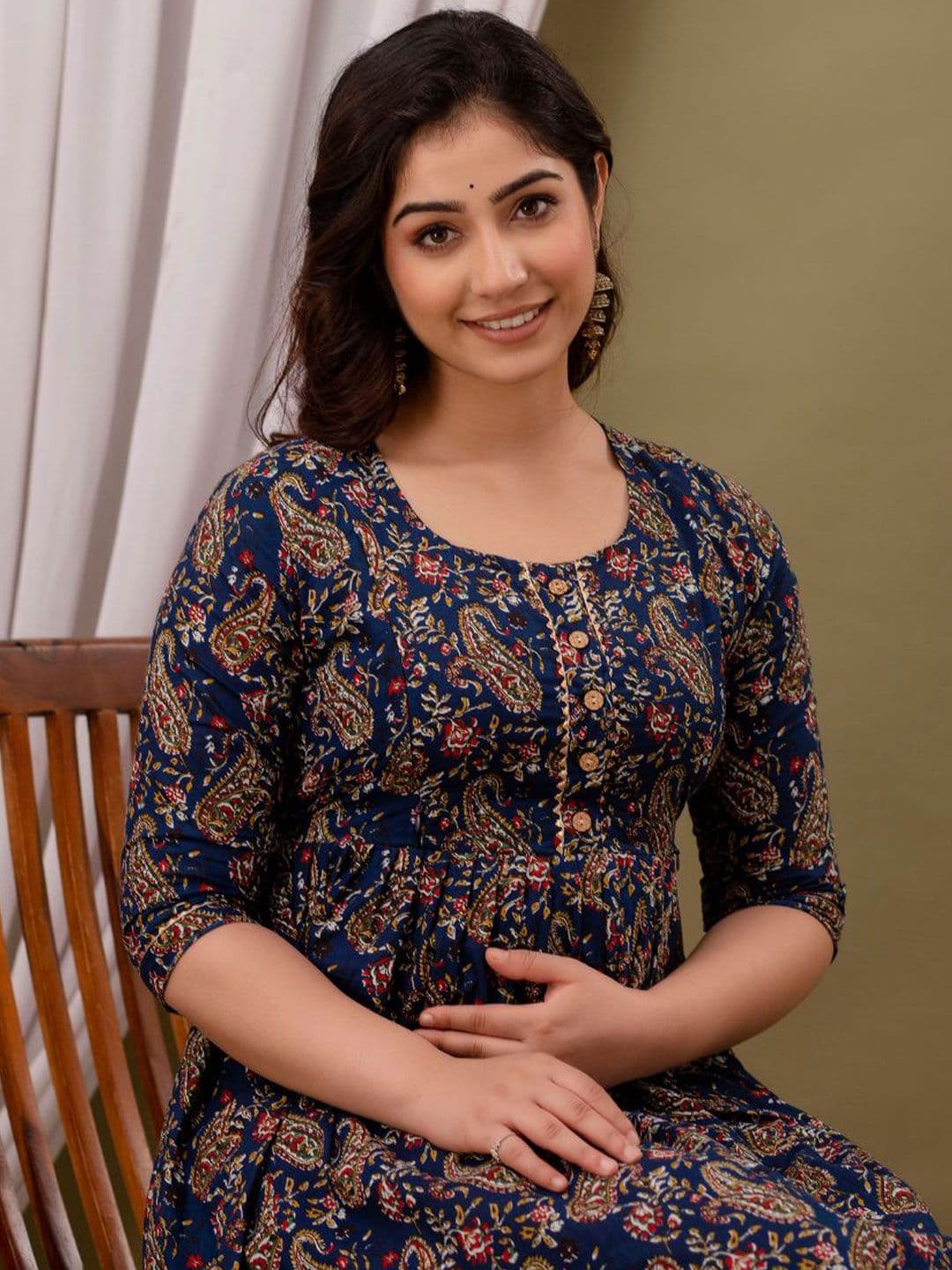 Moda Rapido Floral Printed Round Neck Cotton Maternity Anarkali Kurta - view 1