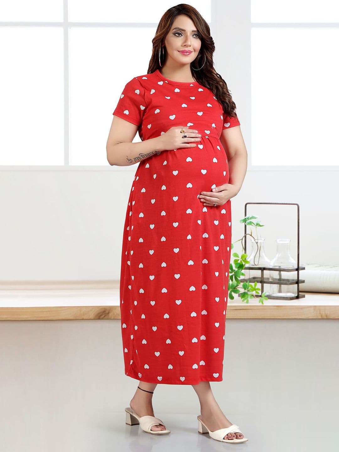MomsBae Women Conversational Printed Maternity Maxi Nightdress - view 1