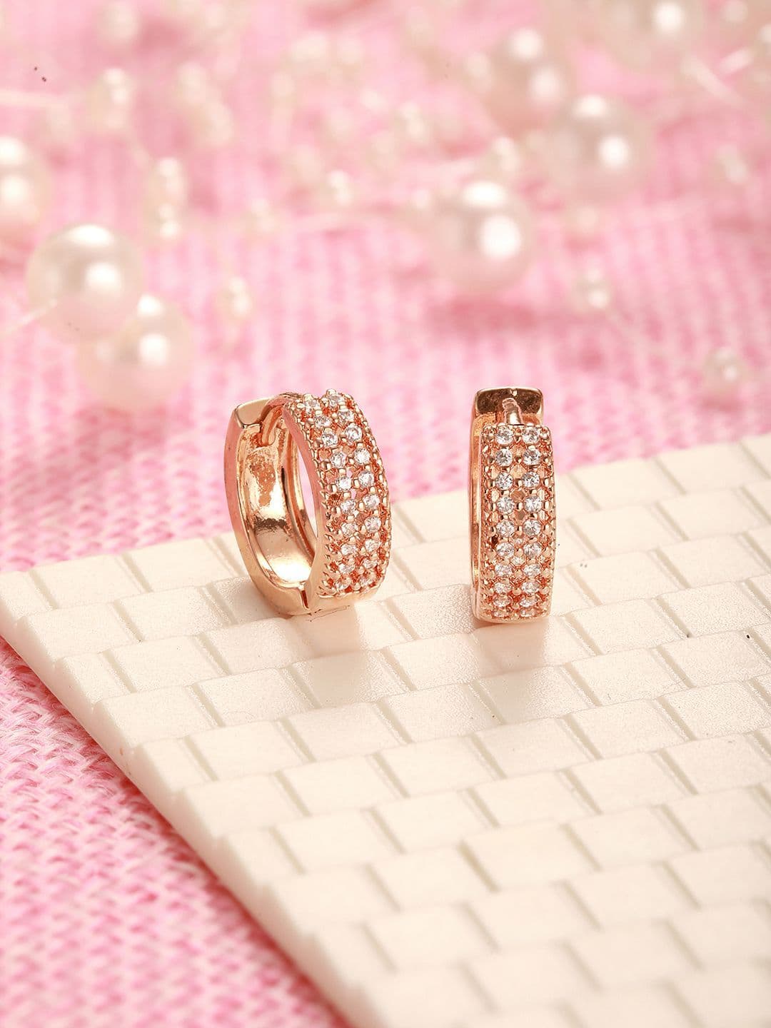 Jazz and Sizzle Rose Gold Plated American Diamond Hoop Earrings - view 1