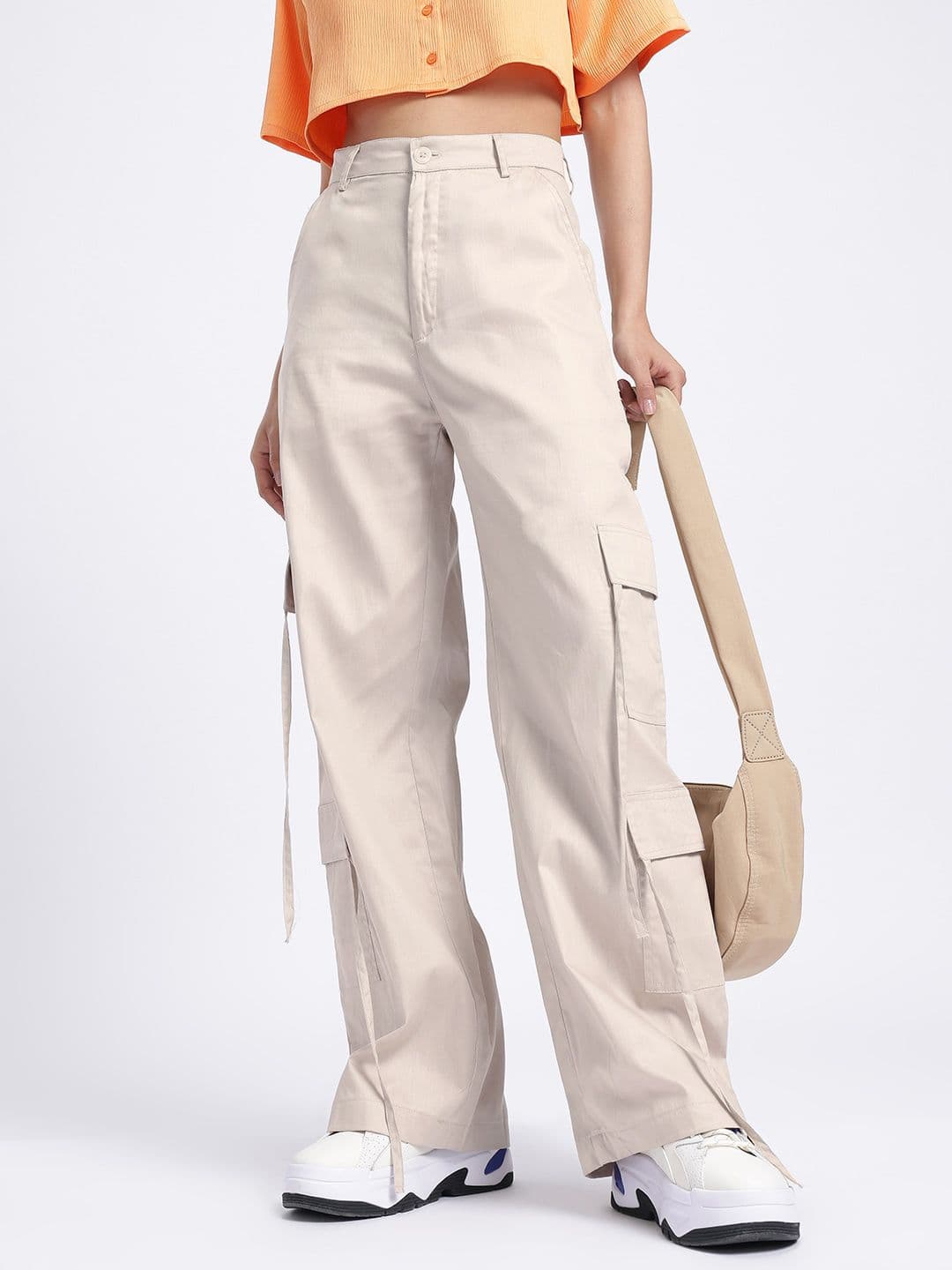 glitchez Women Mid-Rise Pure Cotton Flared Fit Cargos - view 1