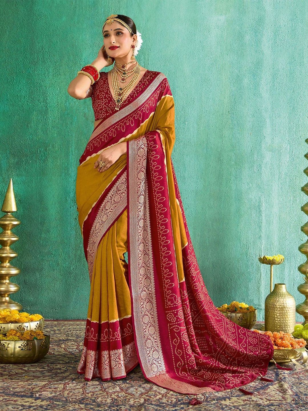 TIRA Bandhani Printed Tussar Saree With Blouse Piece - view 1
