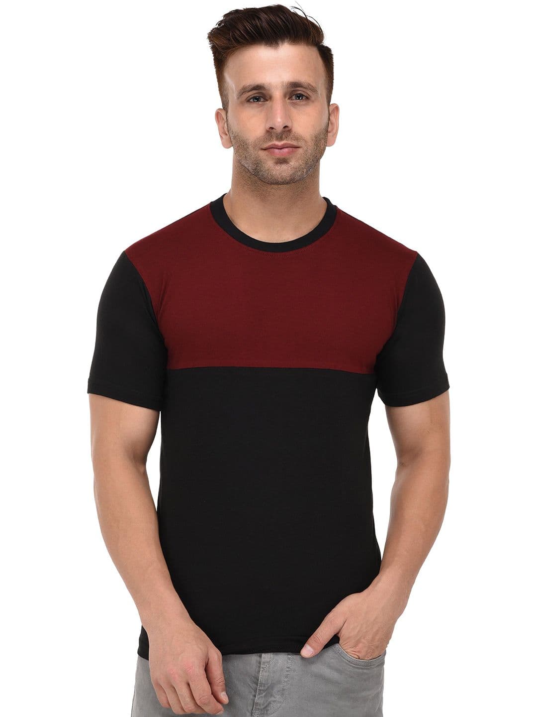 BI FASHION Men Colourblocked Round Neck T-shirt - view 1