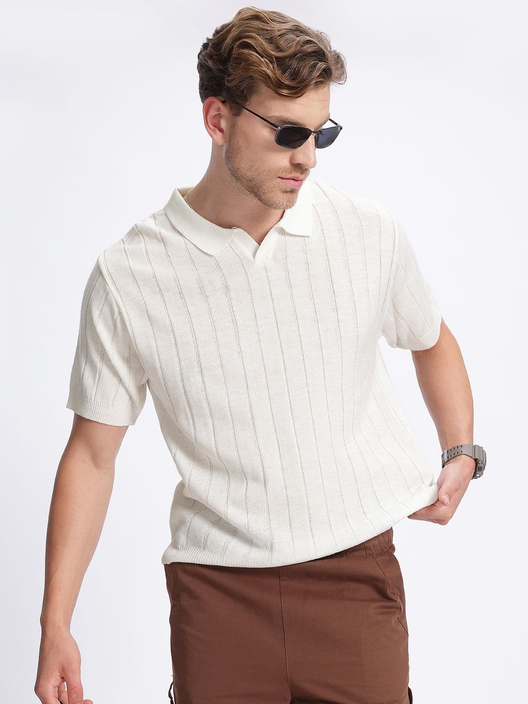 glitchez Ribbed Cotton Polo Collar T-shirt - view 1