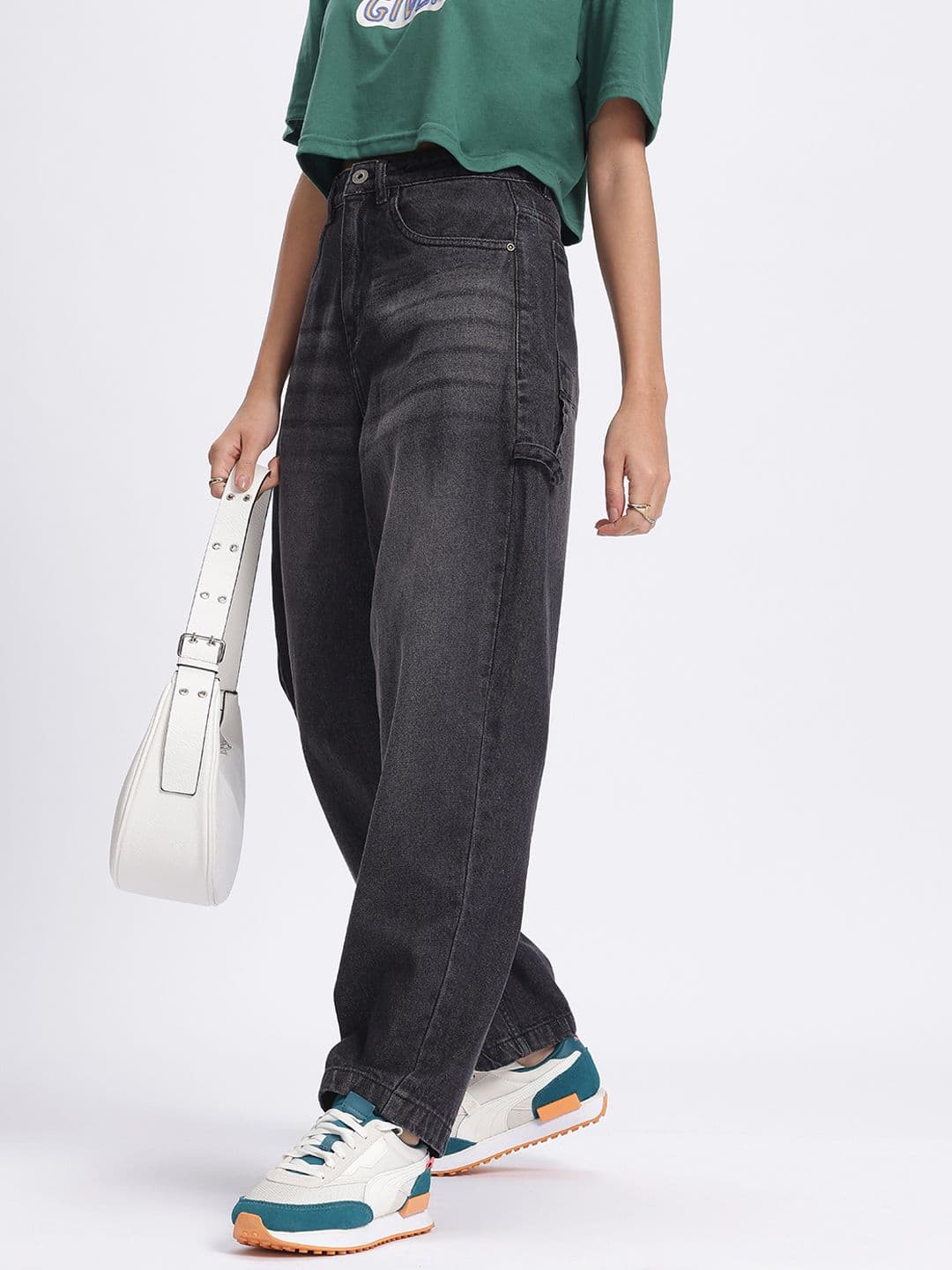 glitchez Women Mid-Rise Light Fade Pure Cotton Baggy Fit Jeans - view 1