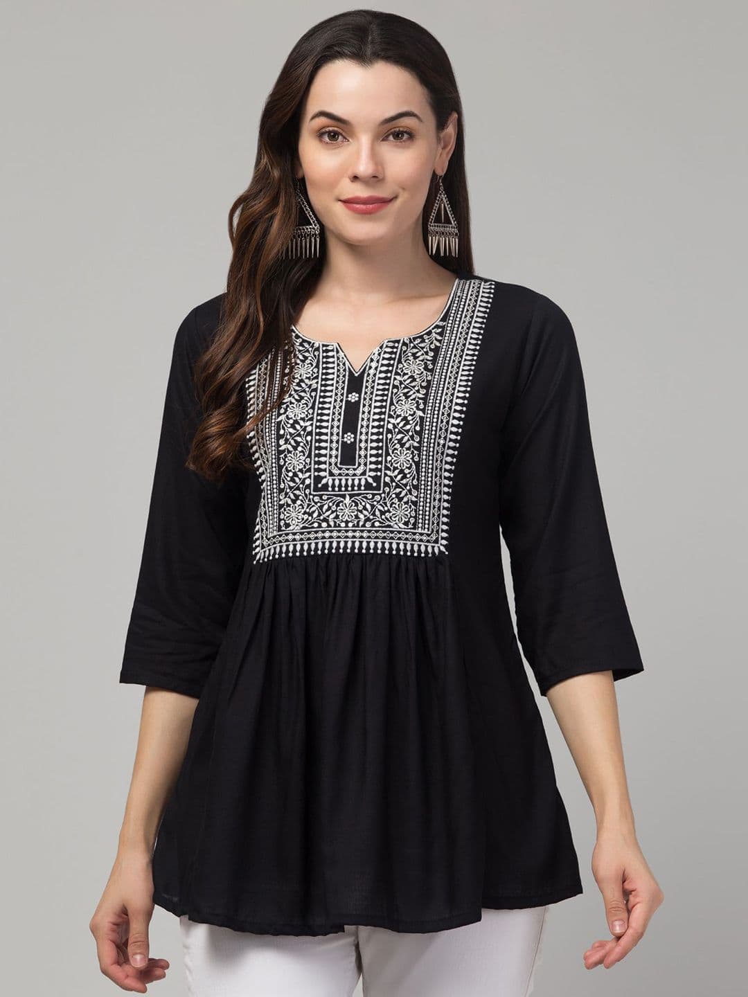 CROWN KING Ethnic Motifs Embroidered Top - view 1