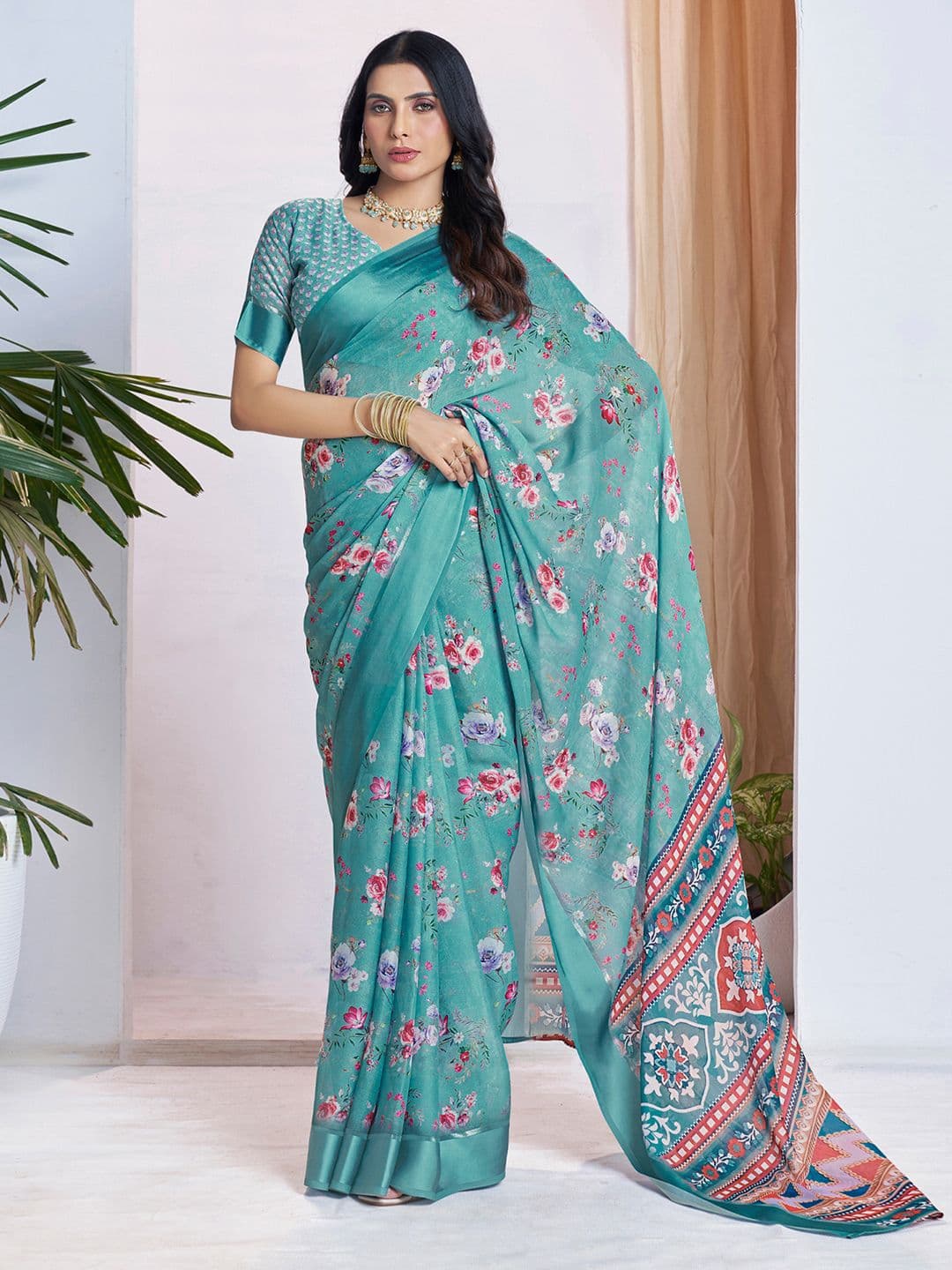Mitera Floral Printed Pure Georgette Ready to Wear Saree - view 1