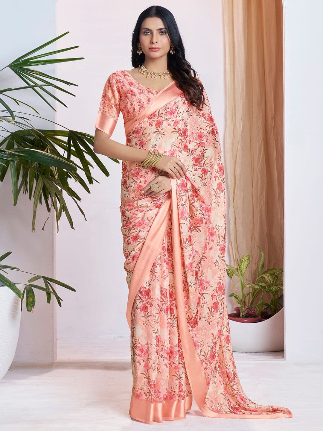 Mitera Floral Pure Georgette Ready to Wear Saree - view 1