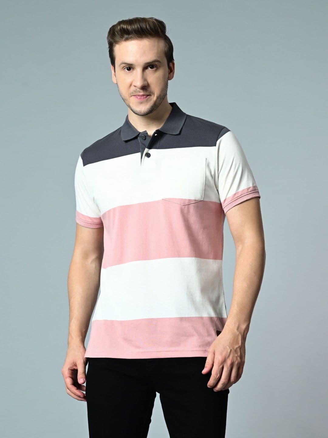 ARBOUR Men Colourblocked Polo Collar Cotton T-shirt - view 1