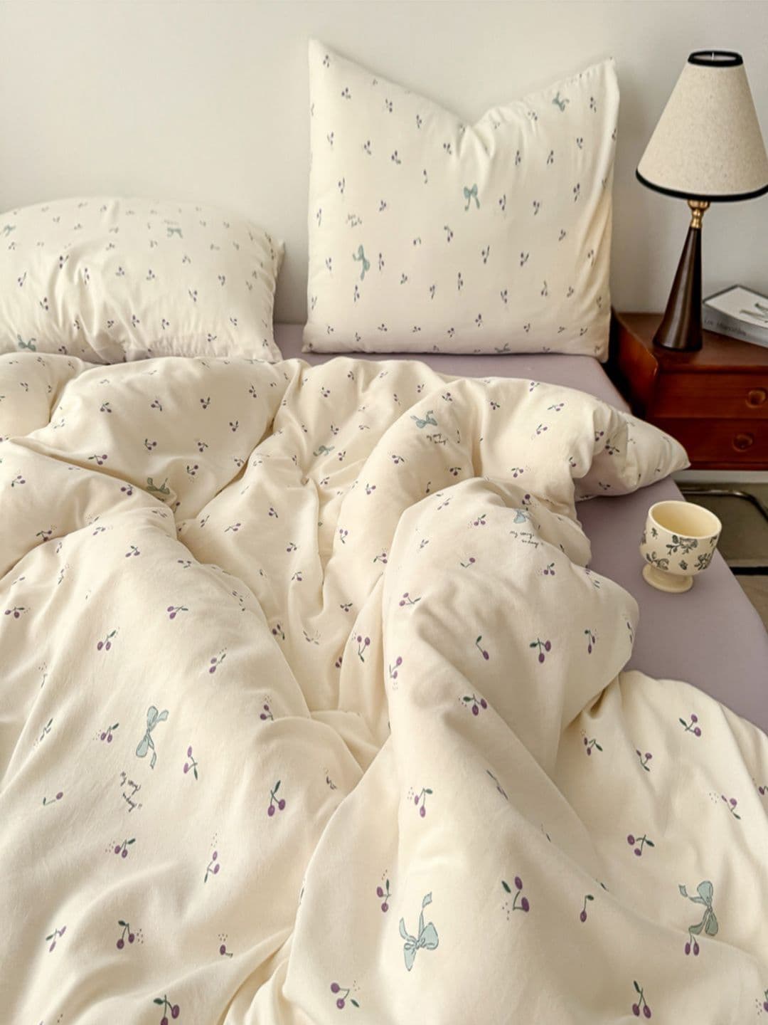 JC HOME Purple & Beige 4 Pieces Printed Double Queen Bedding Set - view 1