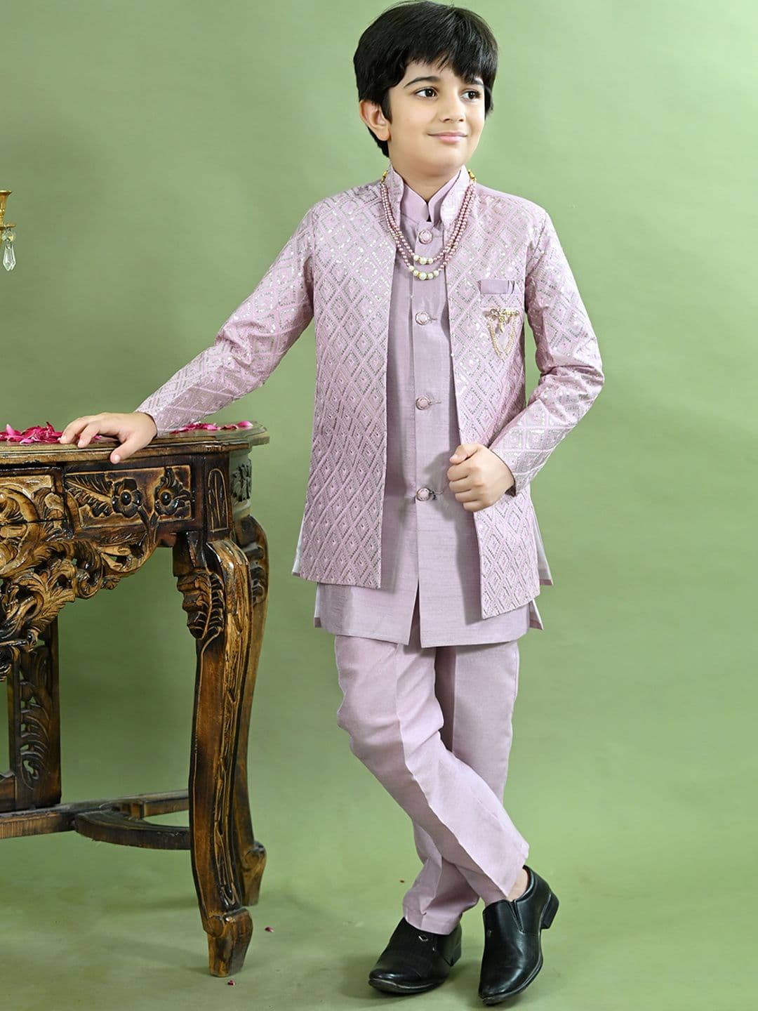 BT DEZINES Sequinned Embroidered Mandarin Collar Neck Sherwani Set - view 1