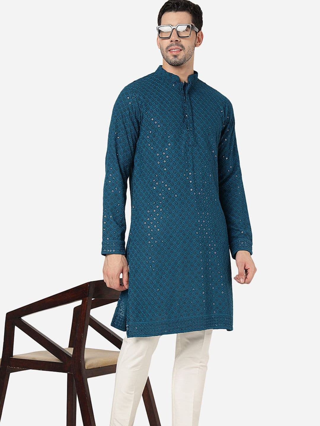 ADHIRAJAN Men Embellished Printed Festive Cotton Straight Kurtas - view 1