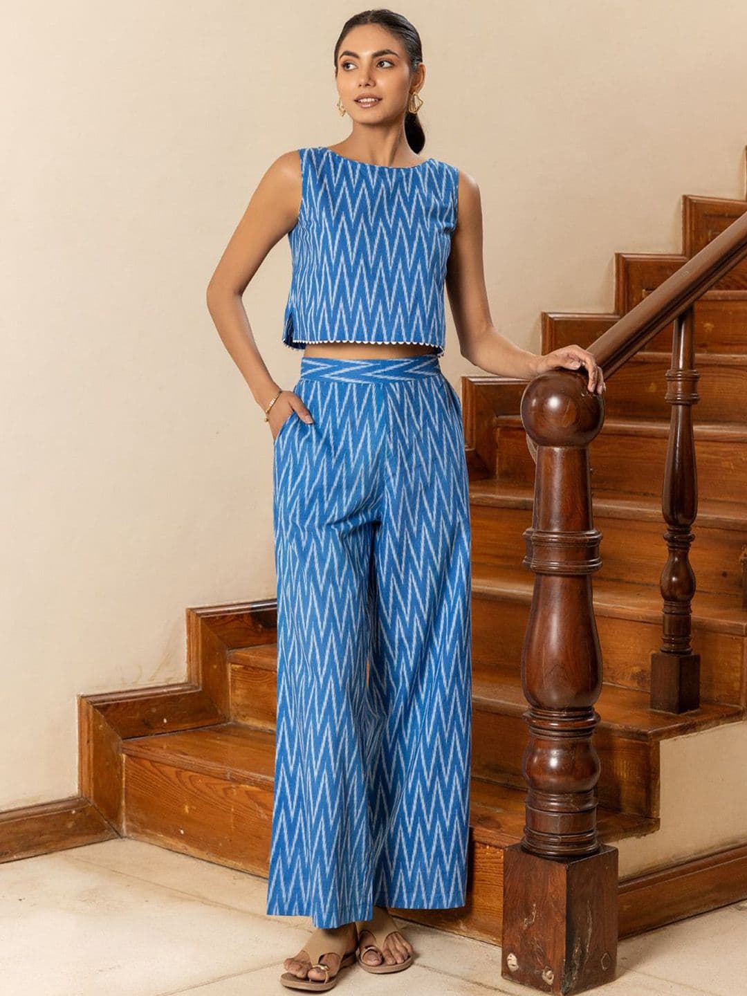 FIORRA Printed Round Neck Top With Palazzos Co-Ords - view 1
