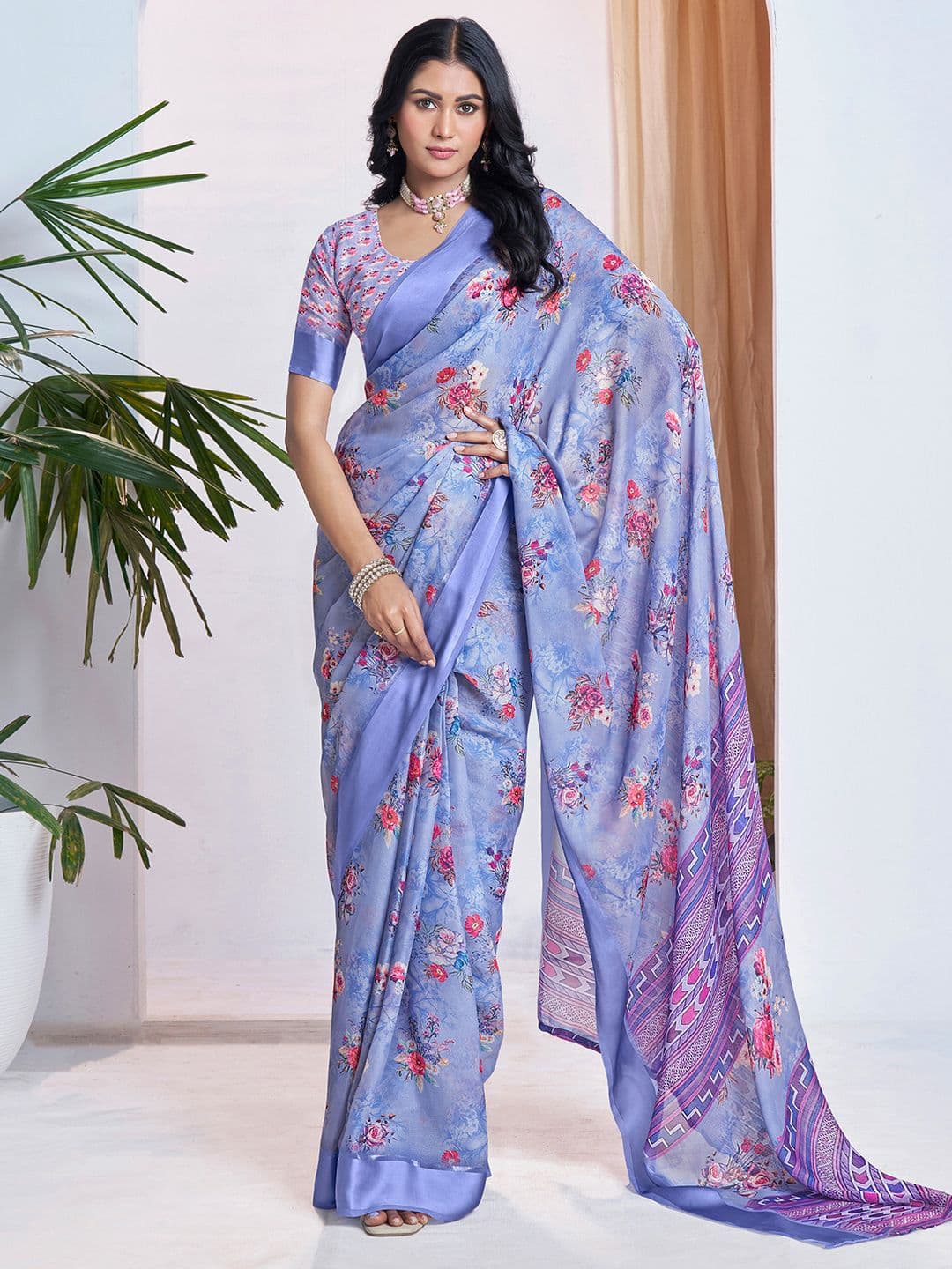 Mitera Floral Printed Pure Georgette Ready to Wear Saree - view 1