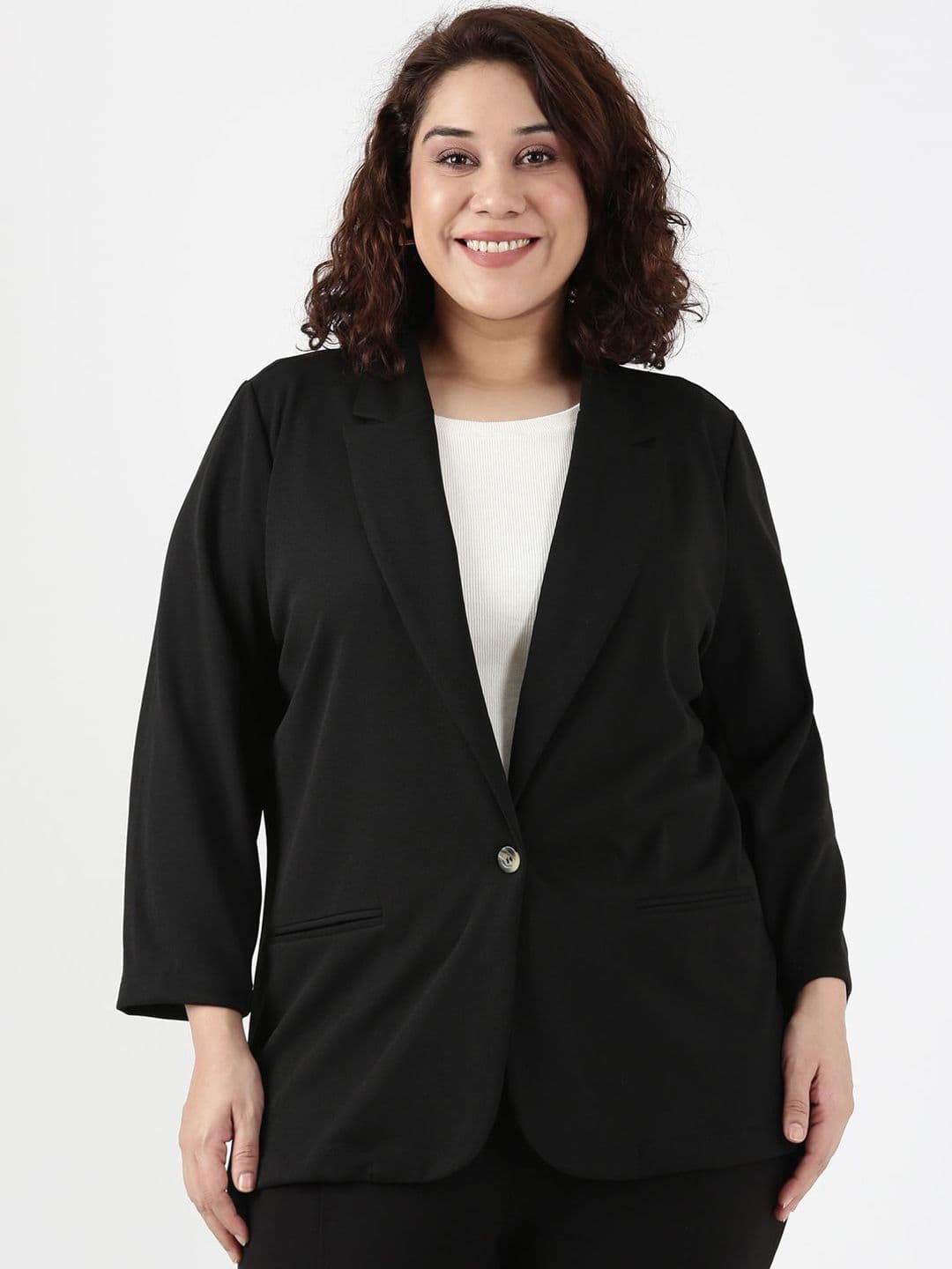 The Pink Moon Single-Breasted Black Scuba Crepe Formal Blazer - view 1