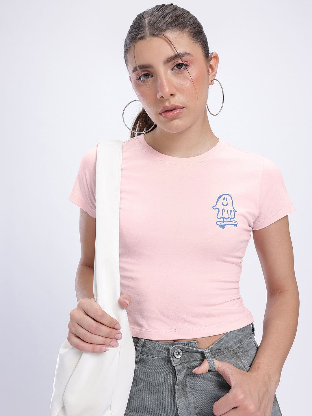 glitchez Printed Detail Crop T-Shirt - view 1
