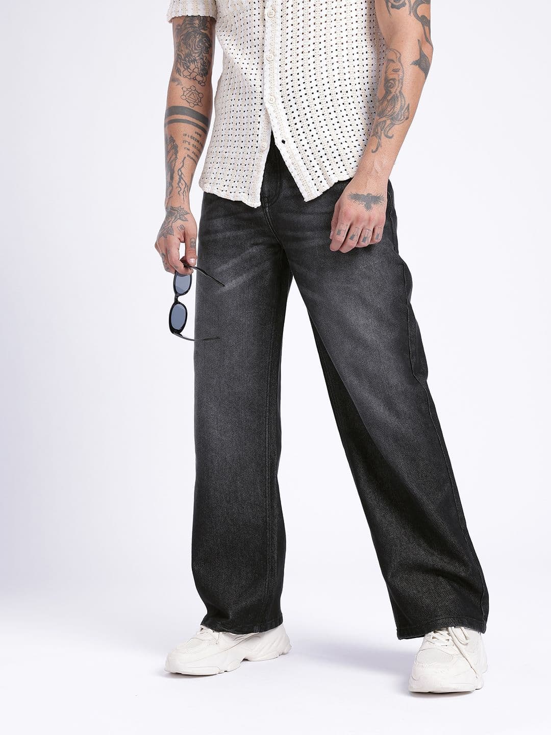glitchez Men Wide Leg Light Fade Jeans - view 1