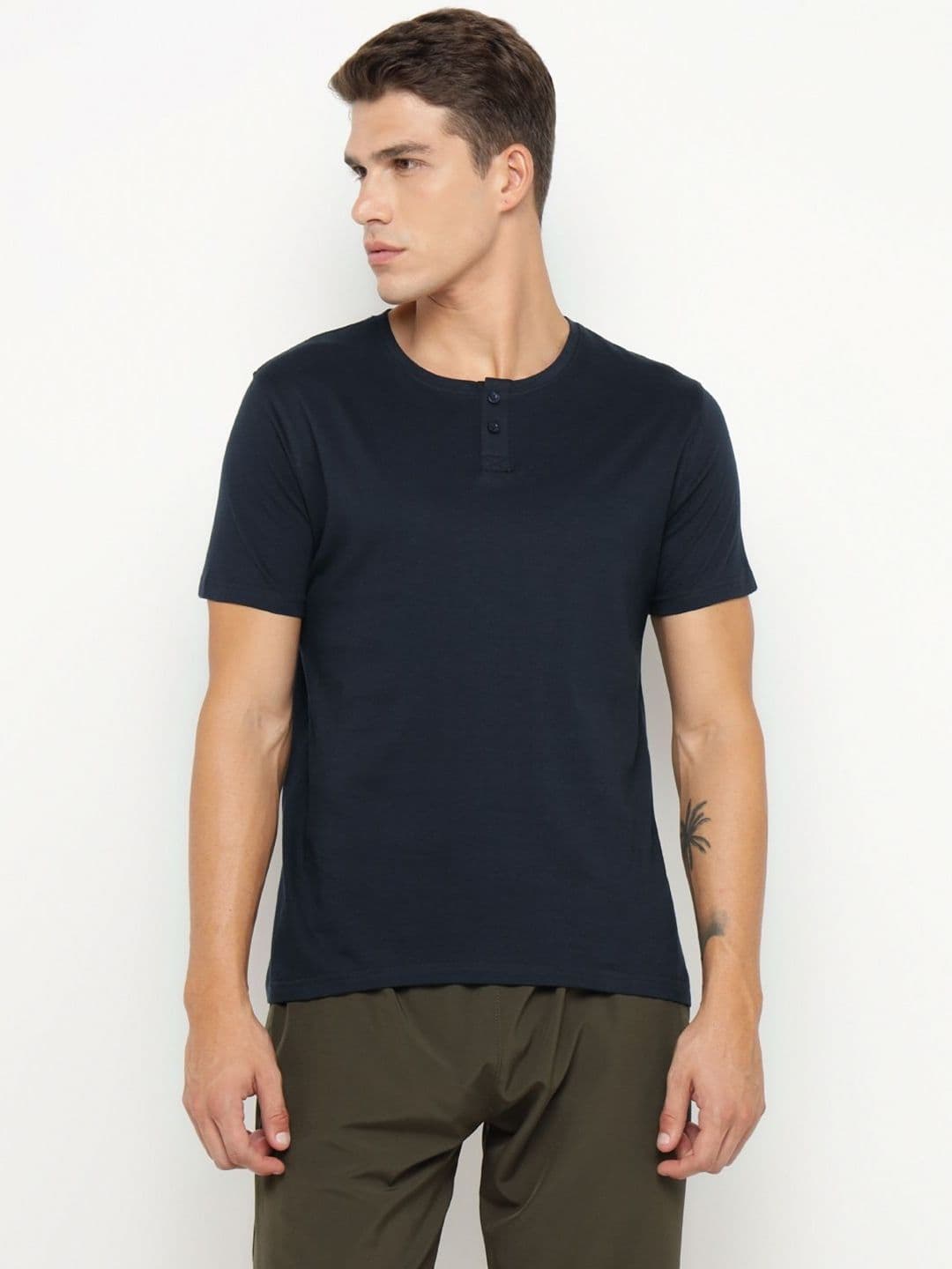 appulse Henley Neck Short Sleeves Cotton Relaxed Fit T-shirt - view 1