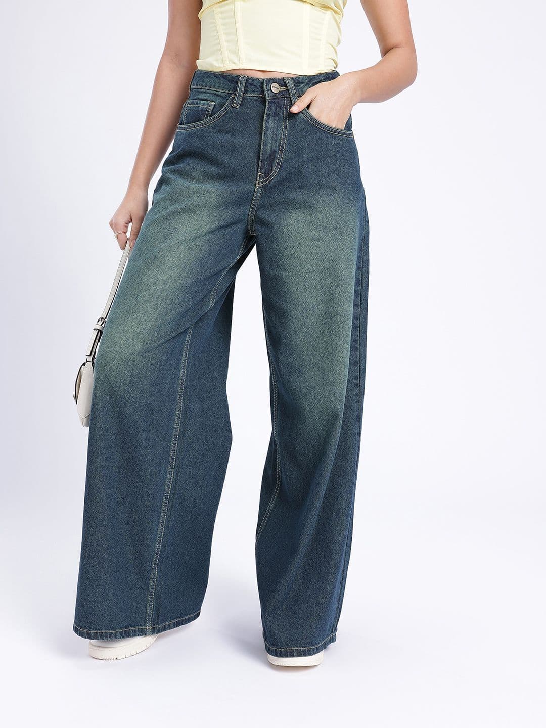 glitchez Women Heavy Fade Wide Leg Jeans - view 1