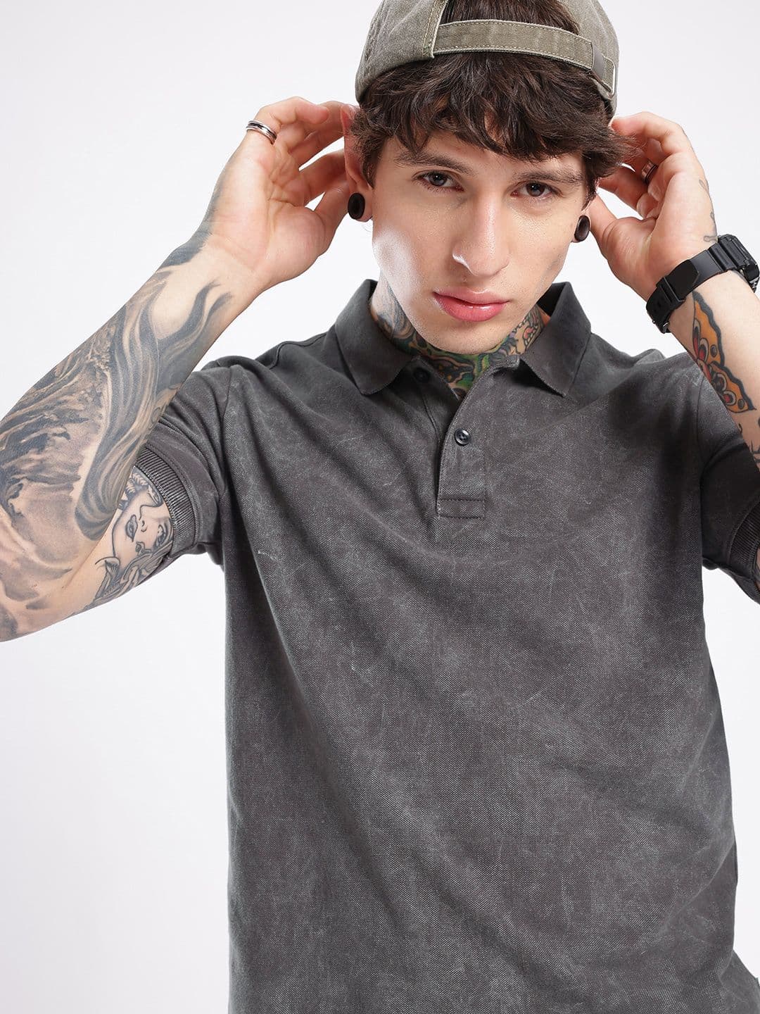 glitchez Washed Effect Polo Collar T-shirt - view 1