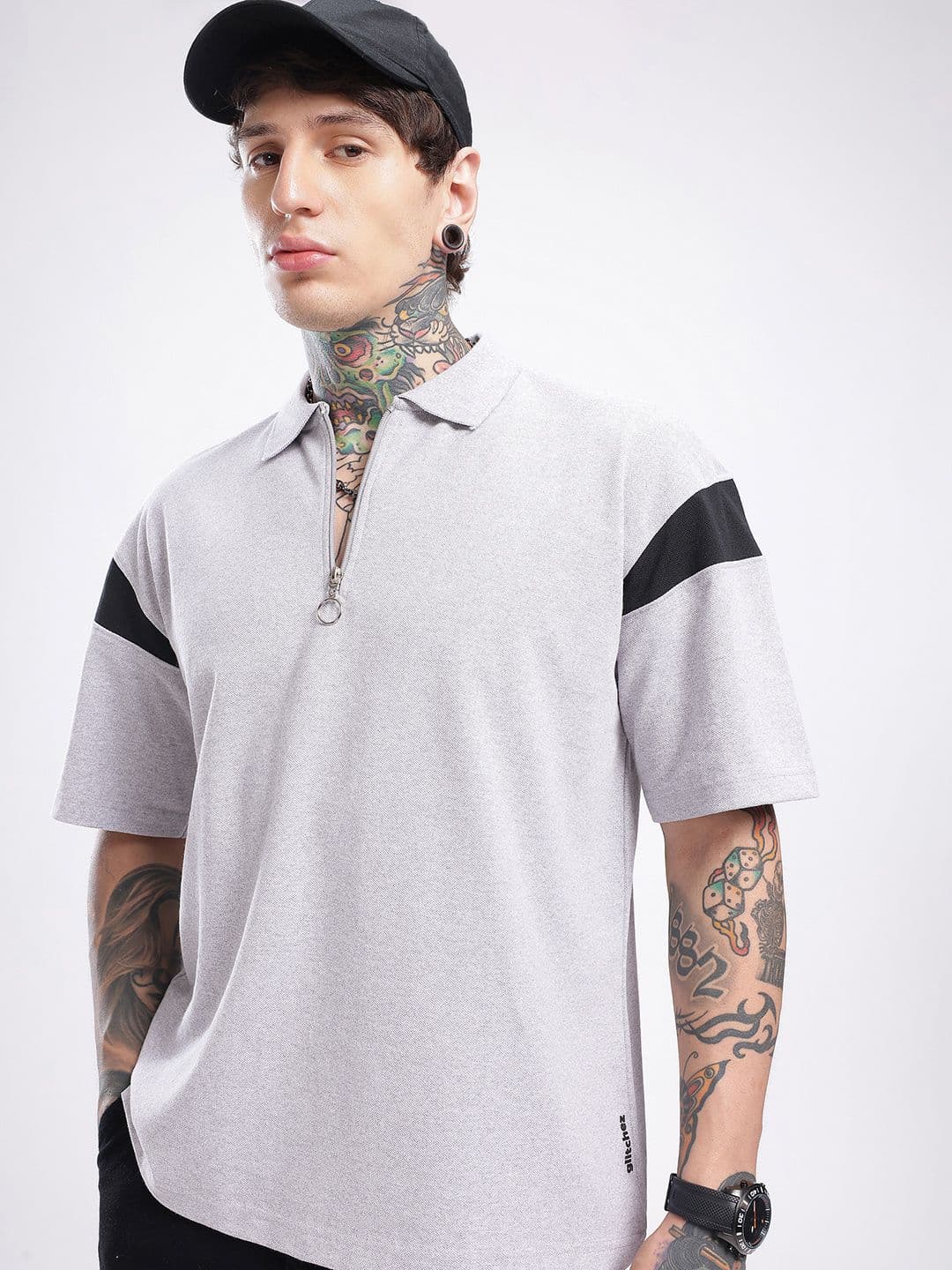 glitchez Polo Collar Oversized Drop-Shoulder Sleeves T-shirt - view 1