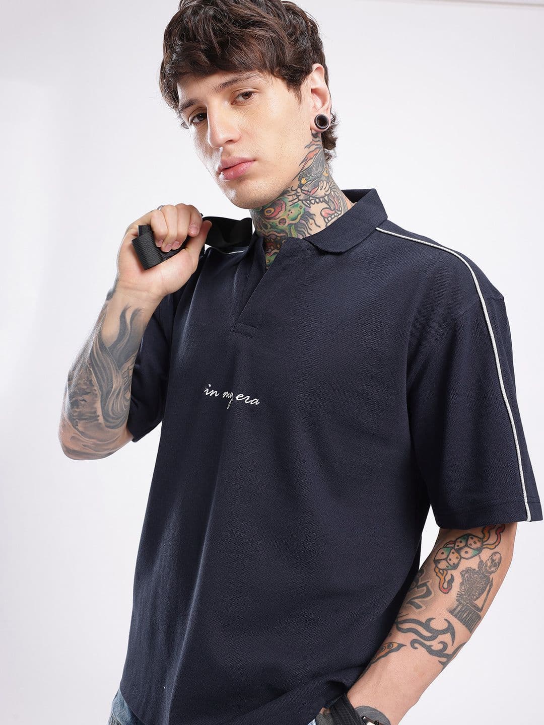 glitchez Solid Polo Collar Oversized T-shirt - view 1