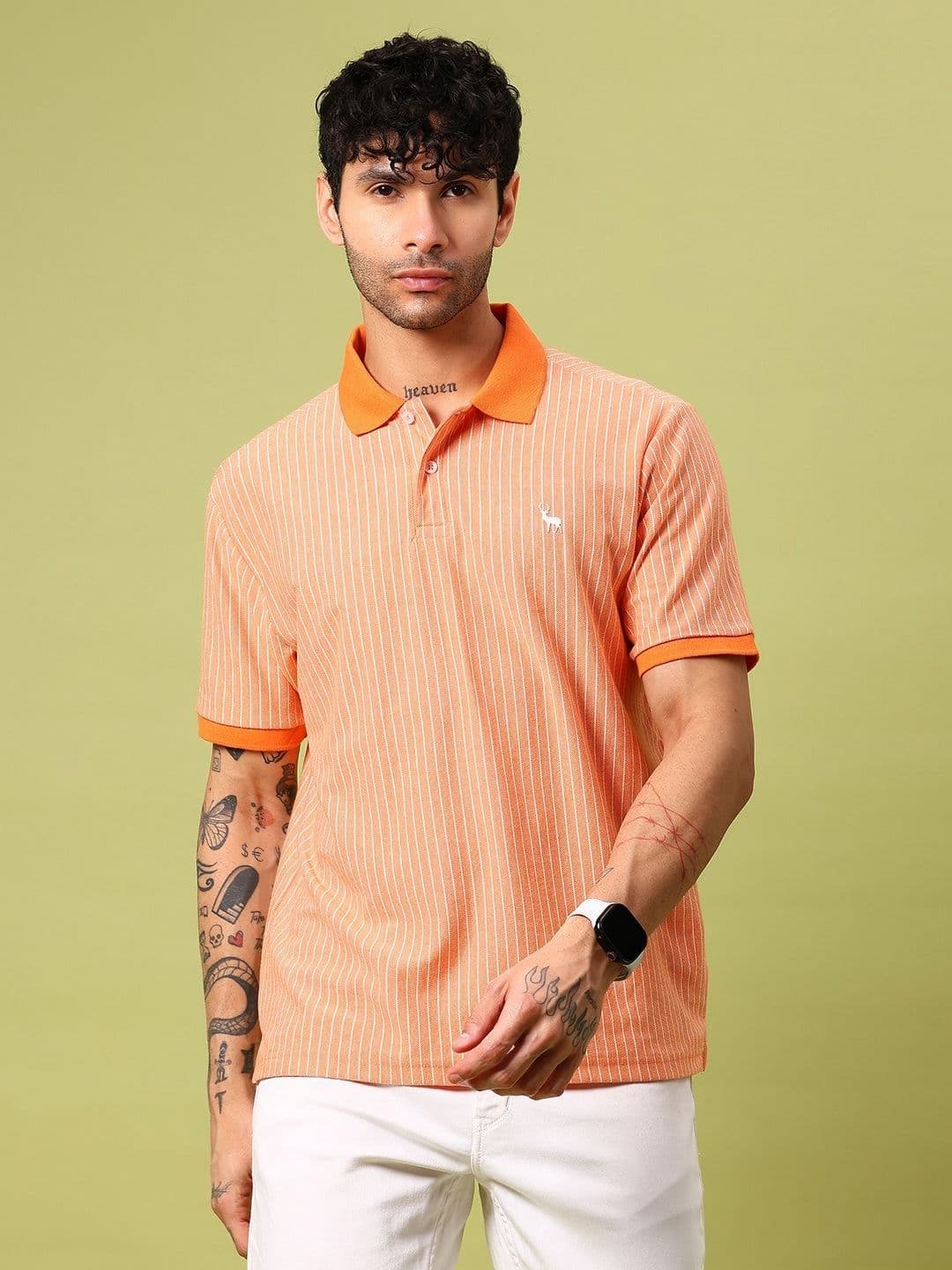 V-Mart Striped Polo Collar Neck Cotton Regular Fit T-shirt - view 1