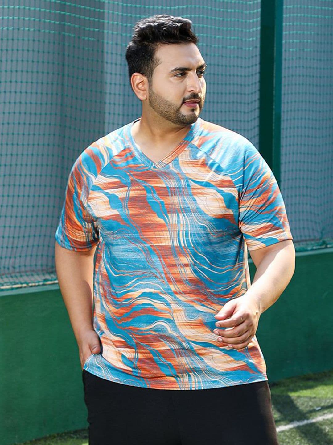 Instafab Plus Abstract Printed V-Neck Short Sleeves Regular Fit T-Shirt - view 1