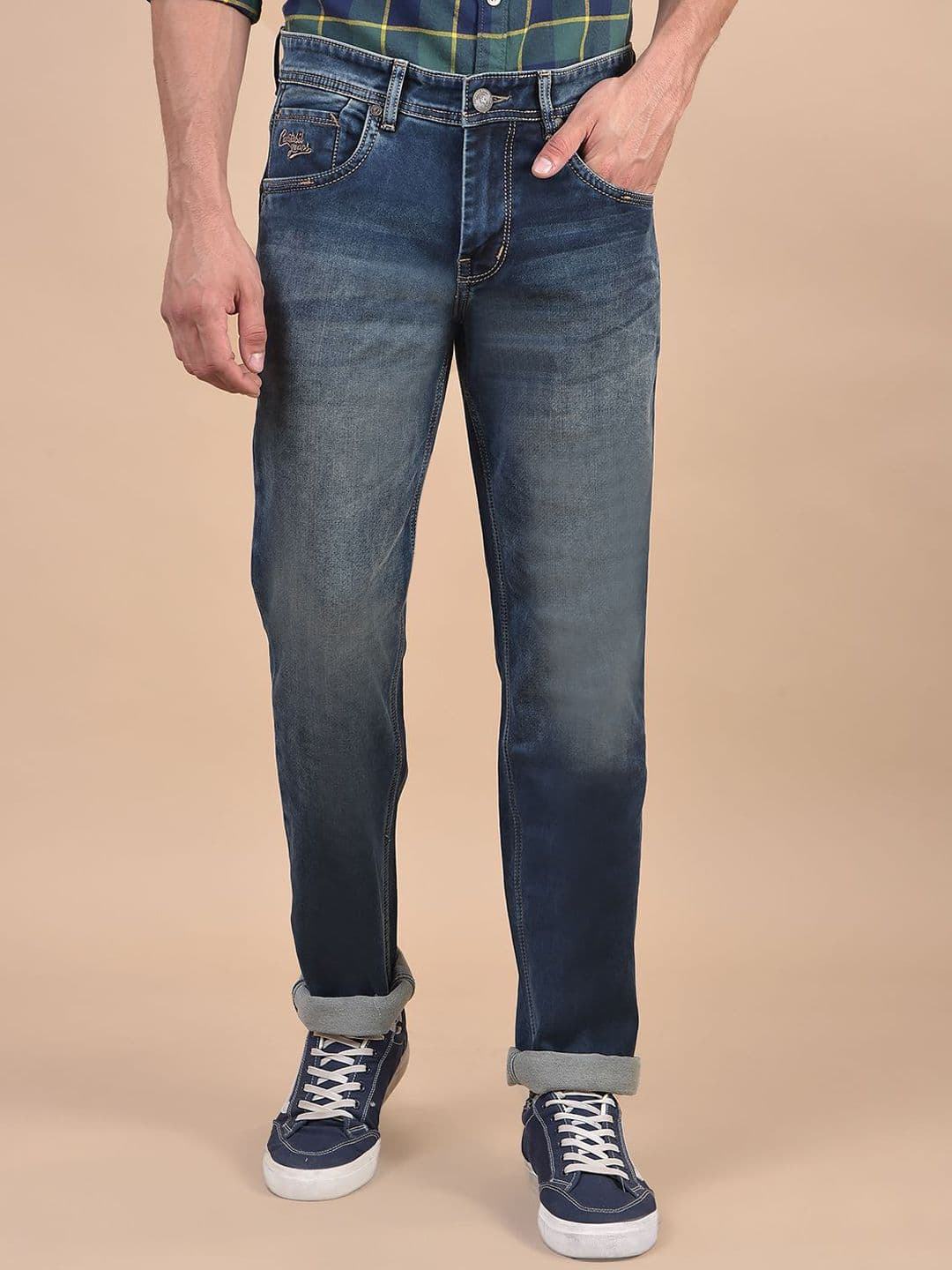 Cantabil Men Regular Fit Mid-Rise Light Fade Stretchable Jeans - view 1