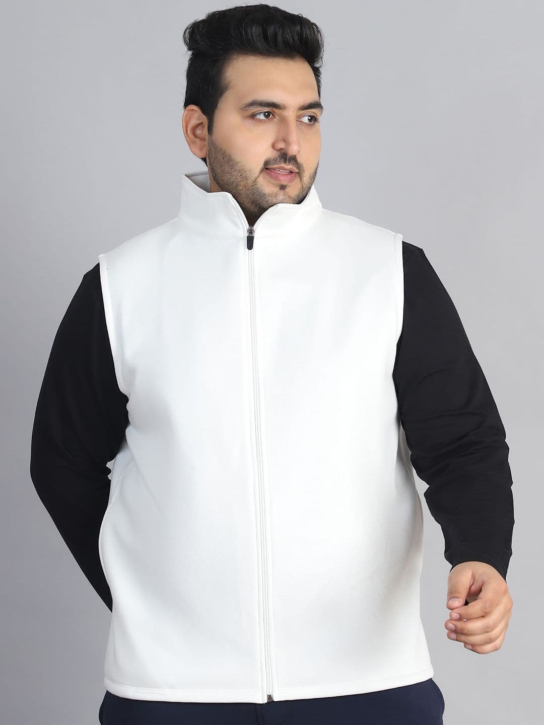 Moonaa Fashion Men Plus Size Solid Mock Collar Gilet Jacket - view 1