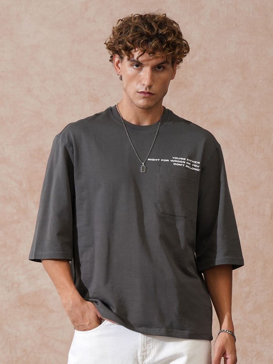 WROGN Men Typography Printed Round Neck Oversized Cotton T-shirt - view 1
