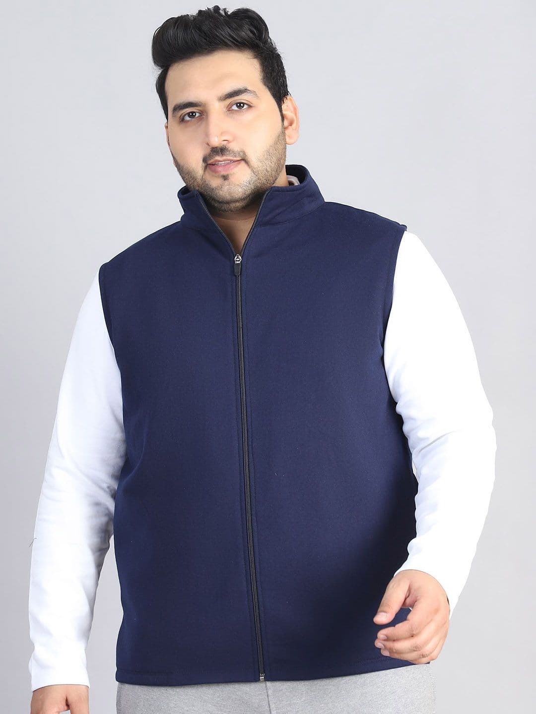 A AND K Men Plus Size Solid Mock Collar Gilet Jacket - view 1