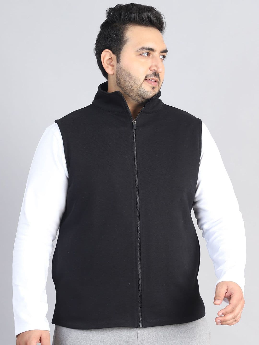 A AND K Men Plus Size Solid Mock Collar Gilet Jacket - view 1