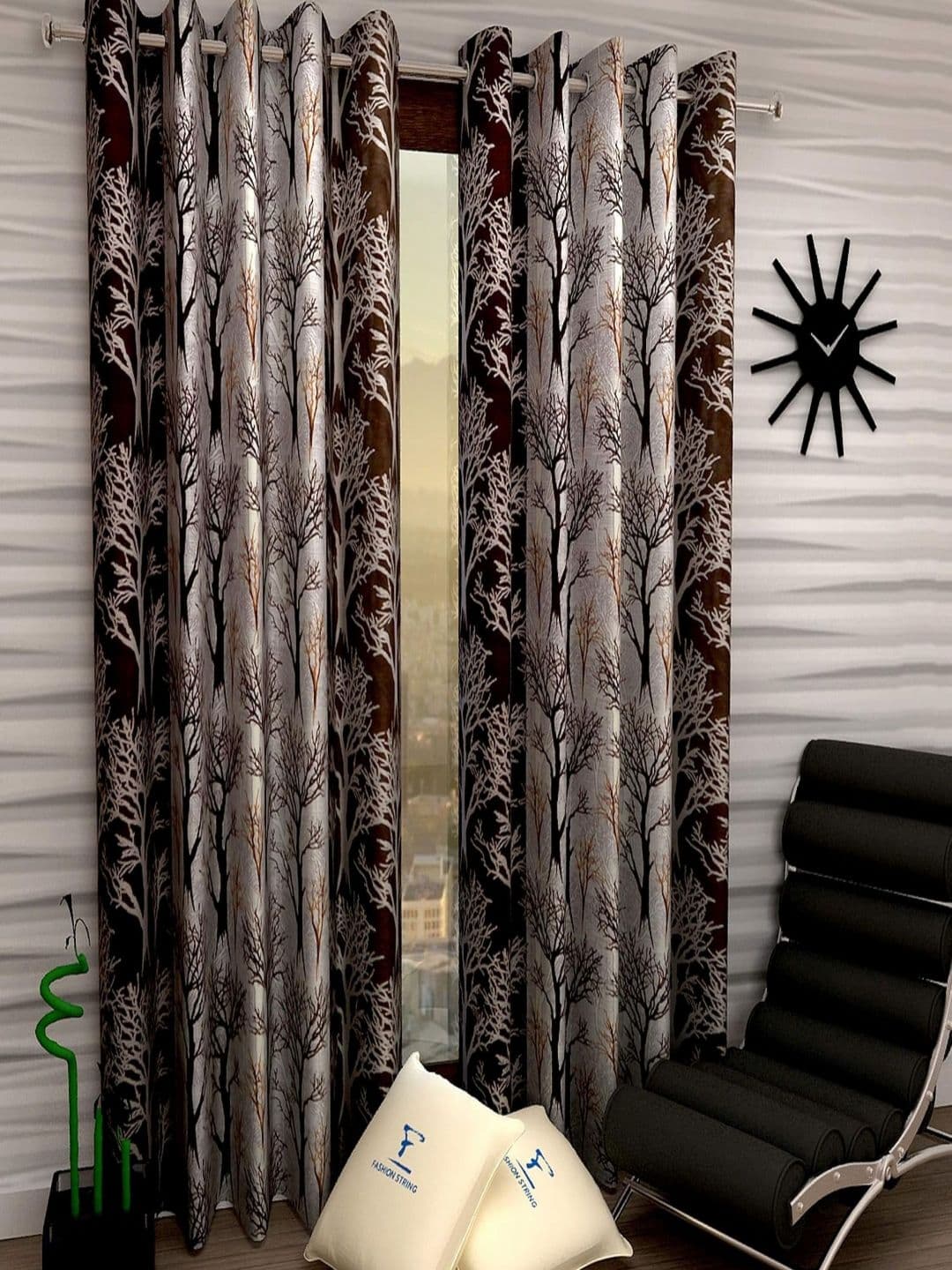 Lunar Days Brown Set of 2 Room Darkening Eyelet Long Door Curtains - view 1