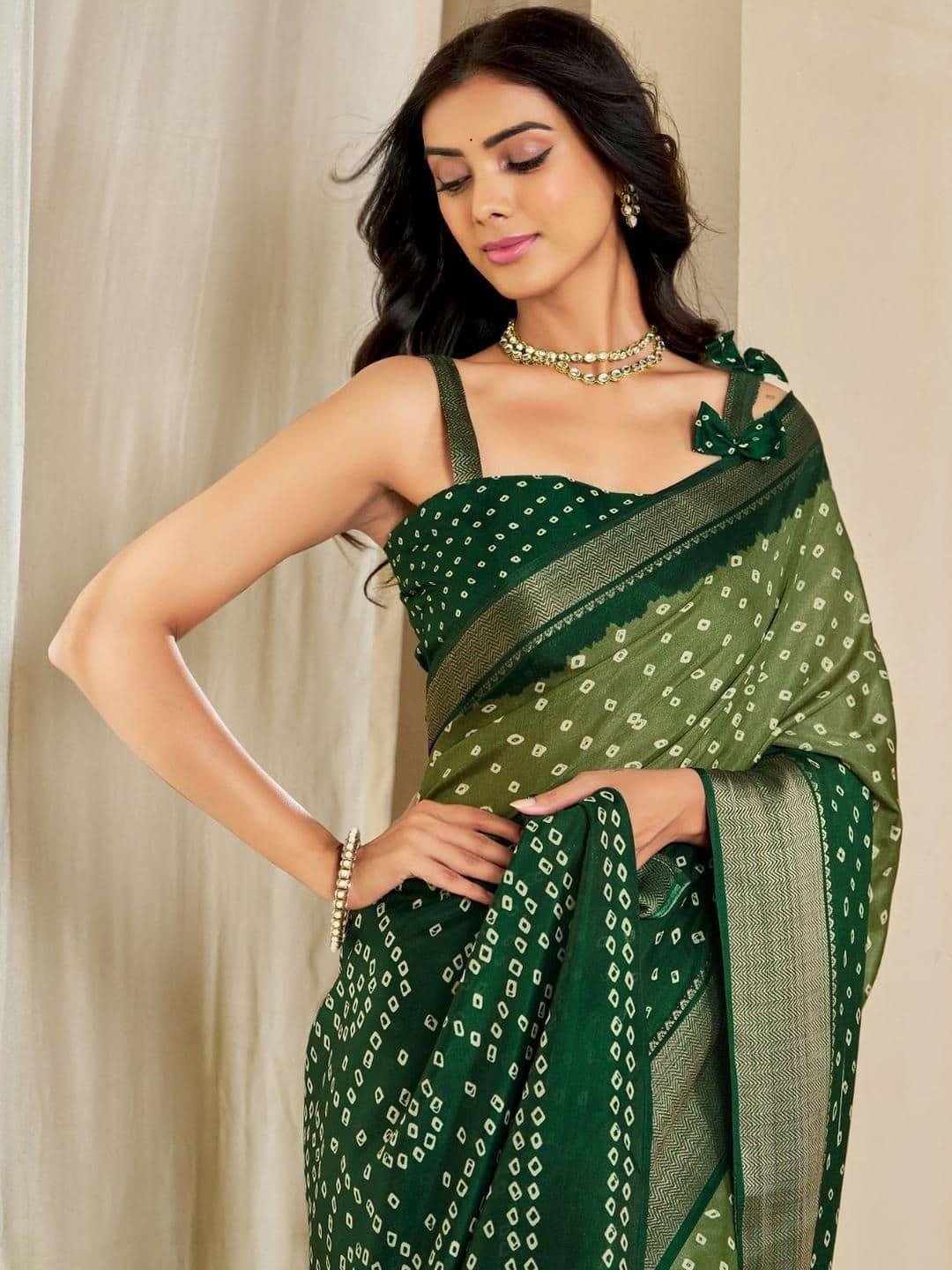 Kalini Women Dola Silk Bandhani Print Zari border Saree - view 1