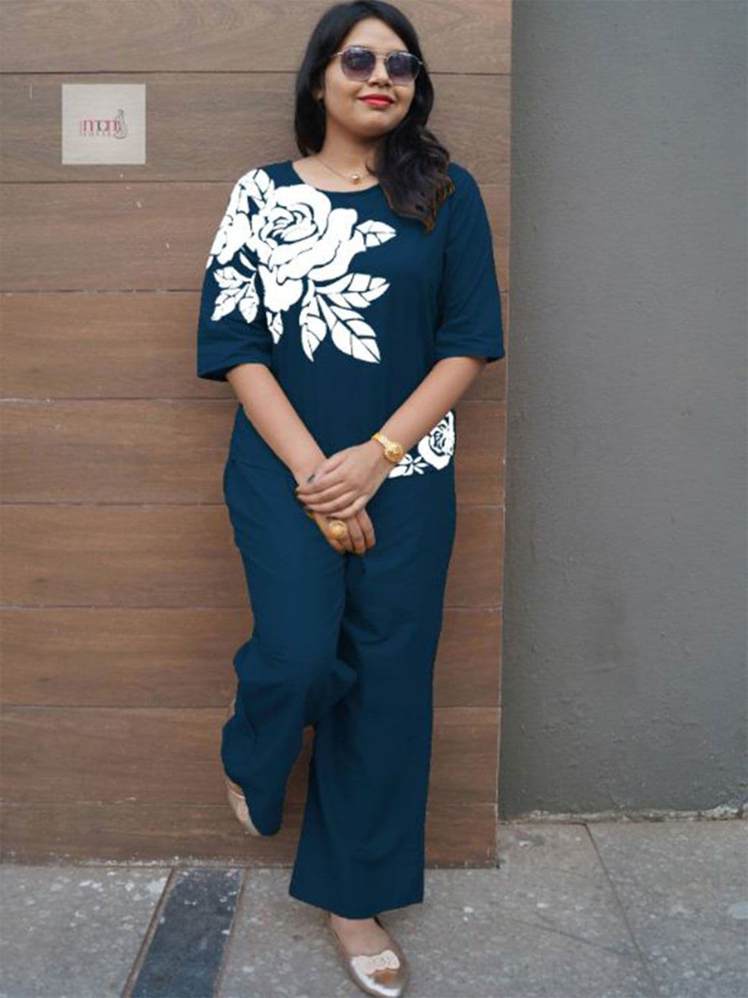 Naida Printed Round Neck Top With Trousers Co-Ords - view 1