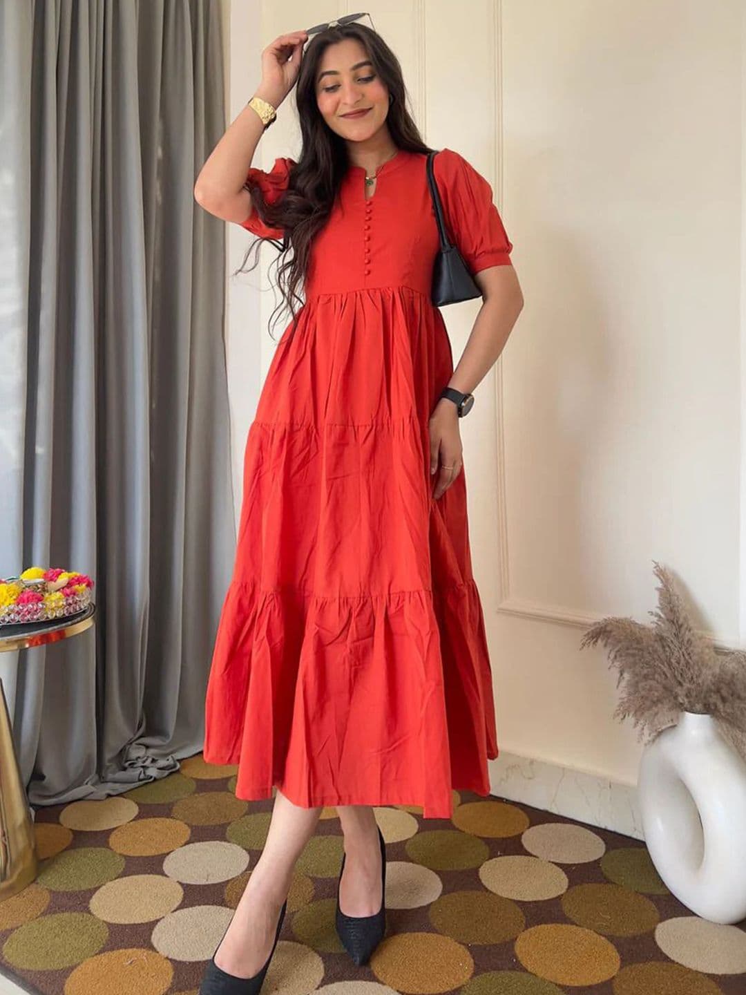 JAHIDA COMFORT WITH STYLE Women Solid Fit & Flare Midi Dress - view 1