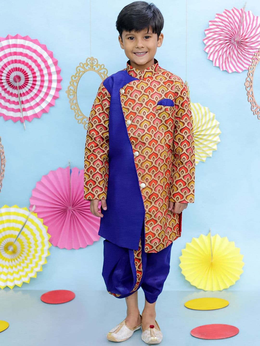 KID1 Maya Aztec Boys Printed Mandarin Collar Sherwani Set - view 1