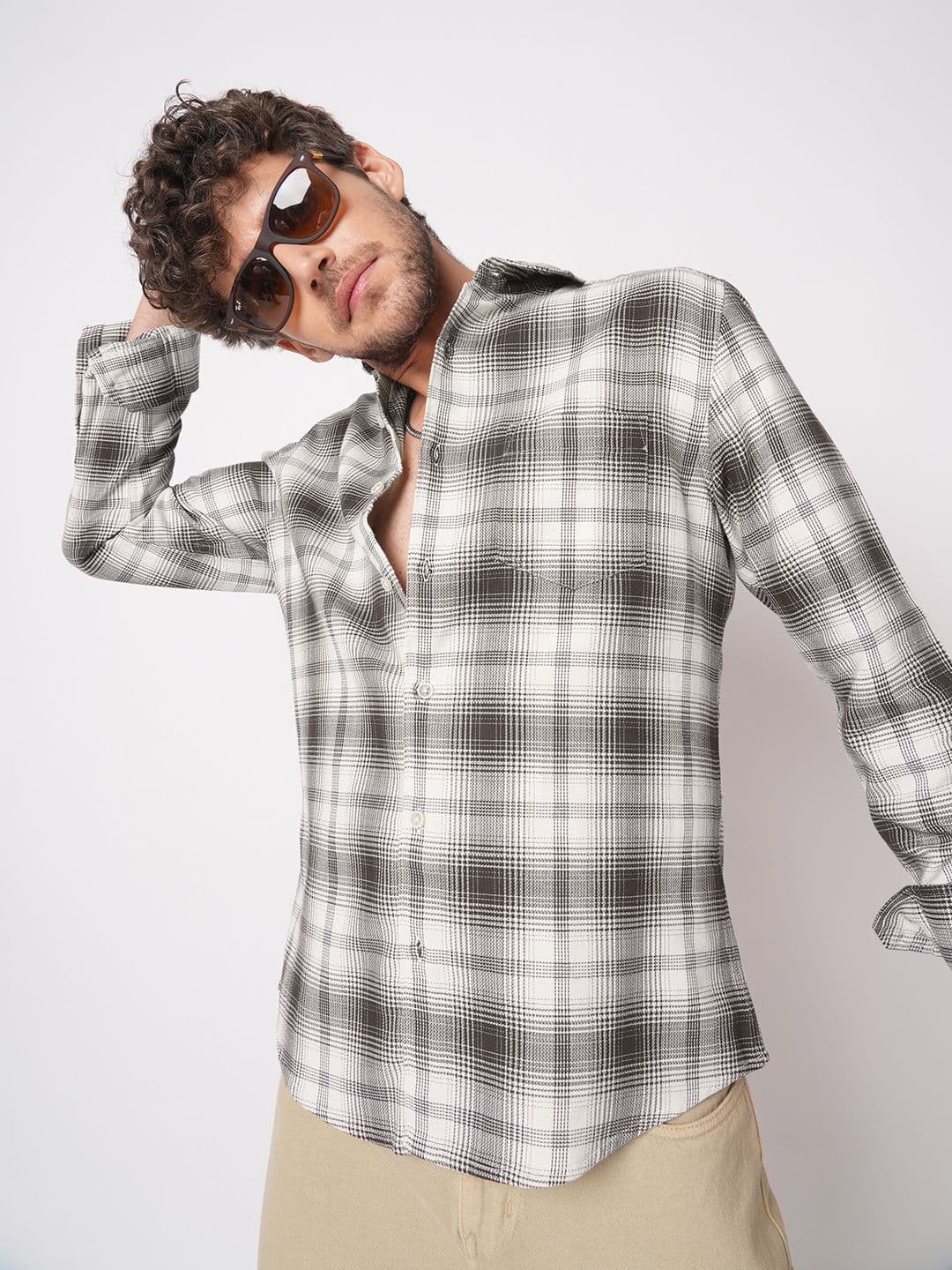 VASTRADO Classic Sable Grid Checked Slim Fit Cotton Casual Shirt - view 1