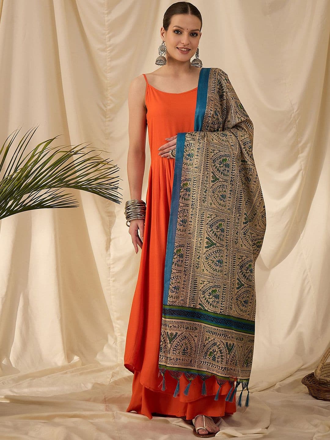 InWeave Round Neck Sleeveless A-Line Kurta With Trousers And Dupatta - view 1