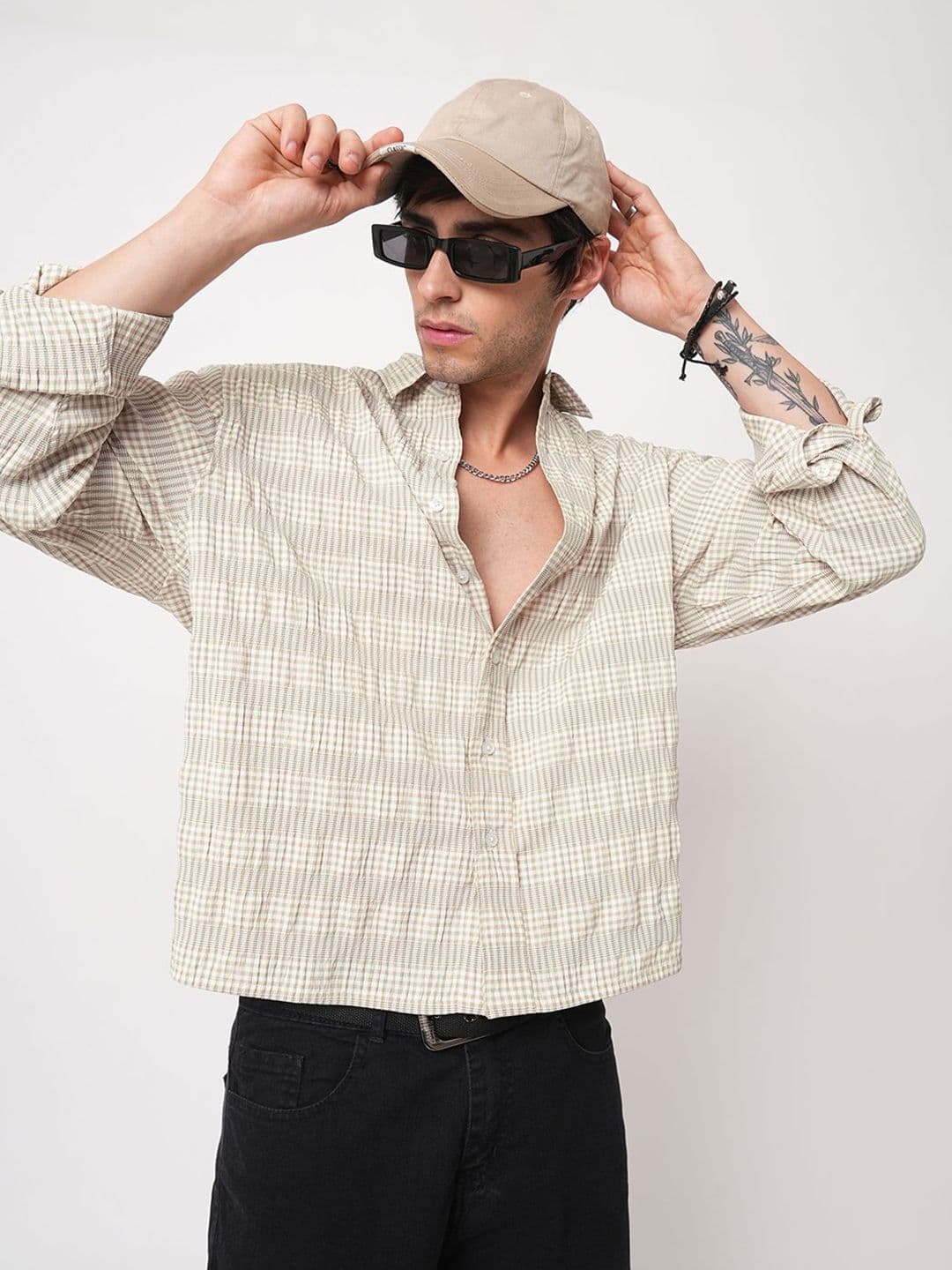 VASTRADO Classic Seersucker Checked Boxy Fit Cotton Casual Shirt - view 1