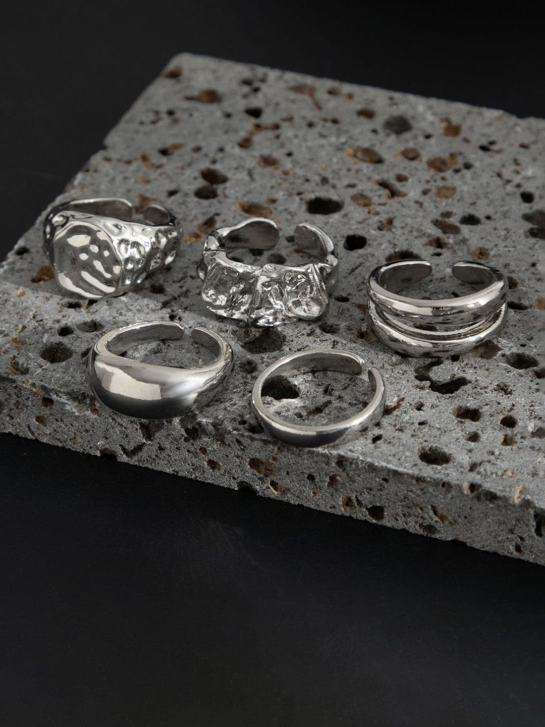 StyleCast x Revolte Men Pack of 5 Silver-Plated Finger Rings - view 1